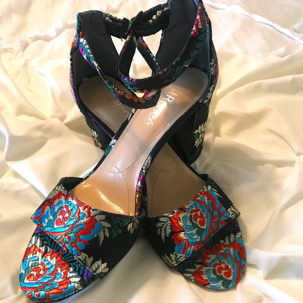 Black Embellished Block Heels by J. Renee